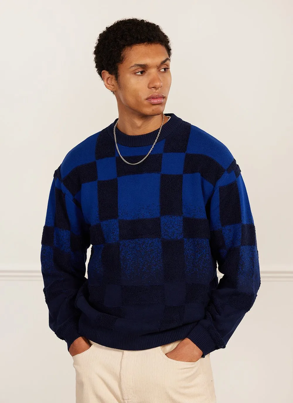 Bingo Intarsia Jumper | Cotton | Navy sold by Percival