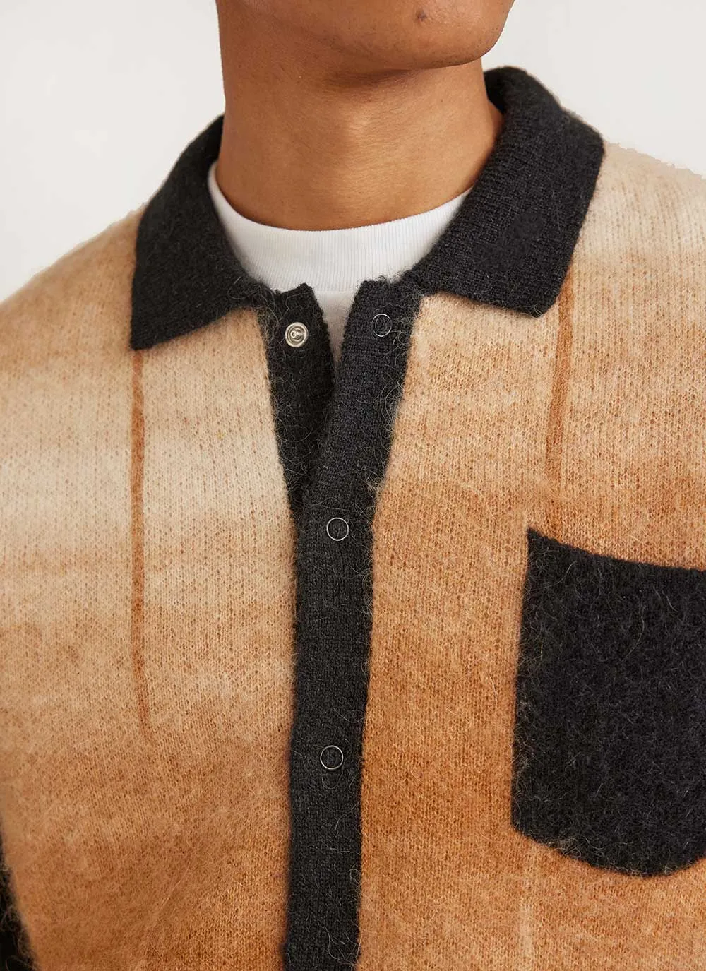 Checker Gradient Bobcat Cardigan | Mohair | Tan sold by Percival product image thumbnail 3