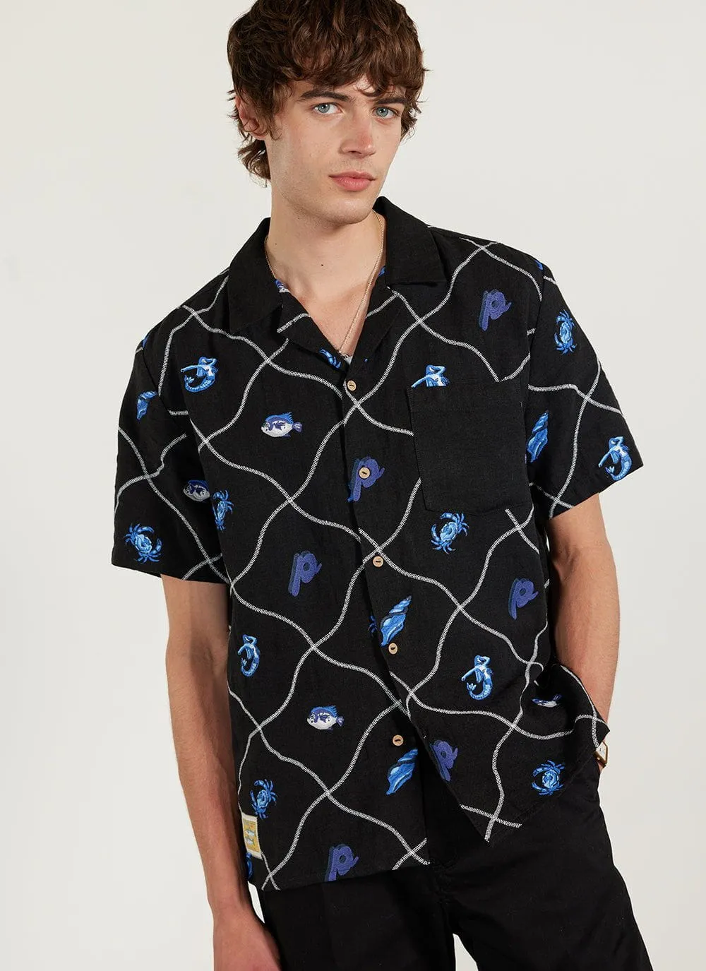 Netted Crab Tapestry Cuban Shirt | Linen | Black sold by Percival product image thumbnail 3
