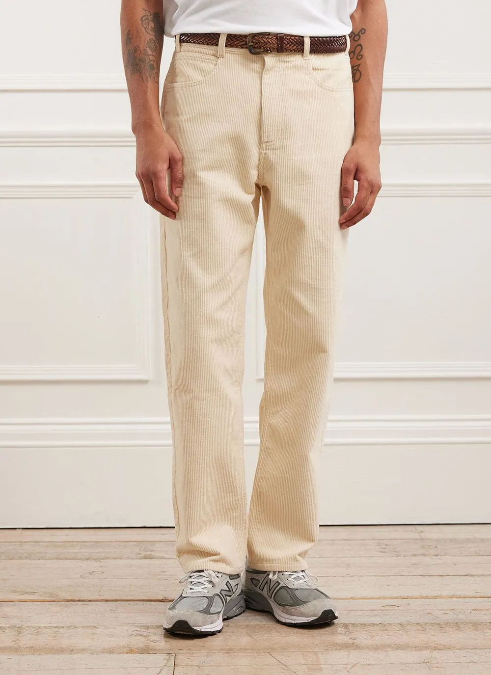 5 Pocket Straight Leg Trousers | Cord | Ecru sold by Percival
