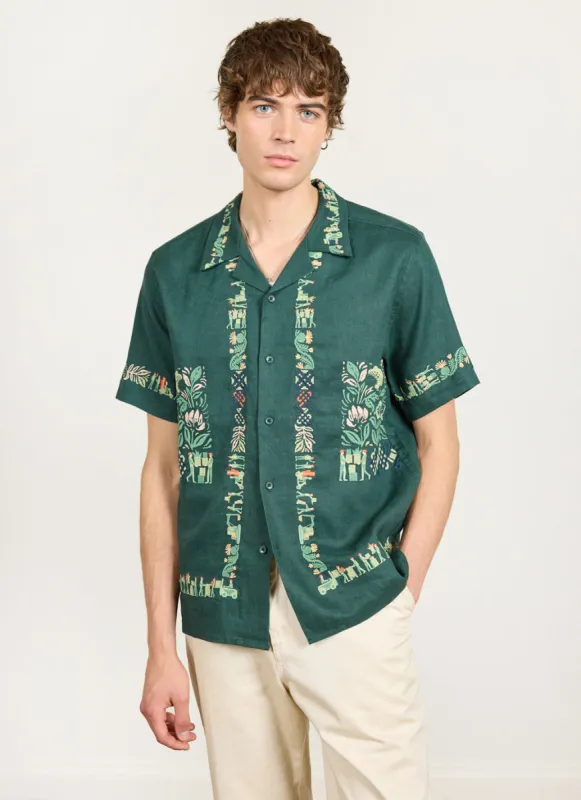 Import Embroidered Cuban Shirt | Linen | Forest made by Percival