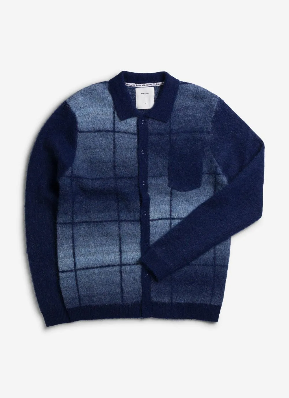 Checker Gradient Bobcat Cardigan | Mohair | Navy sold by Percival product image thumbnail 5
