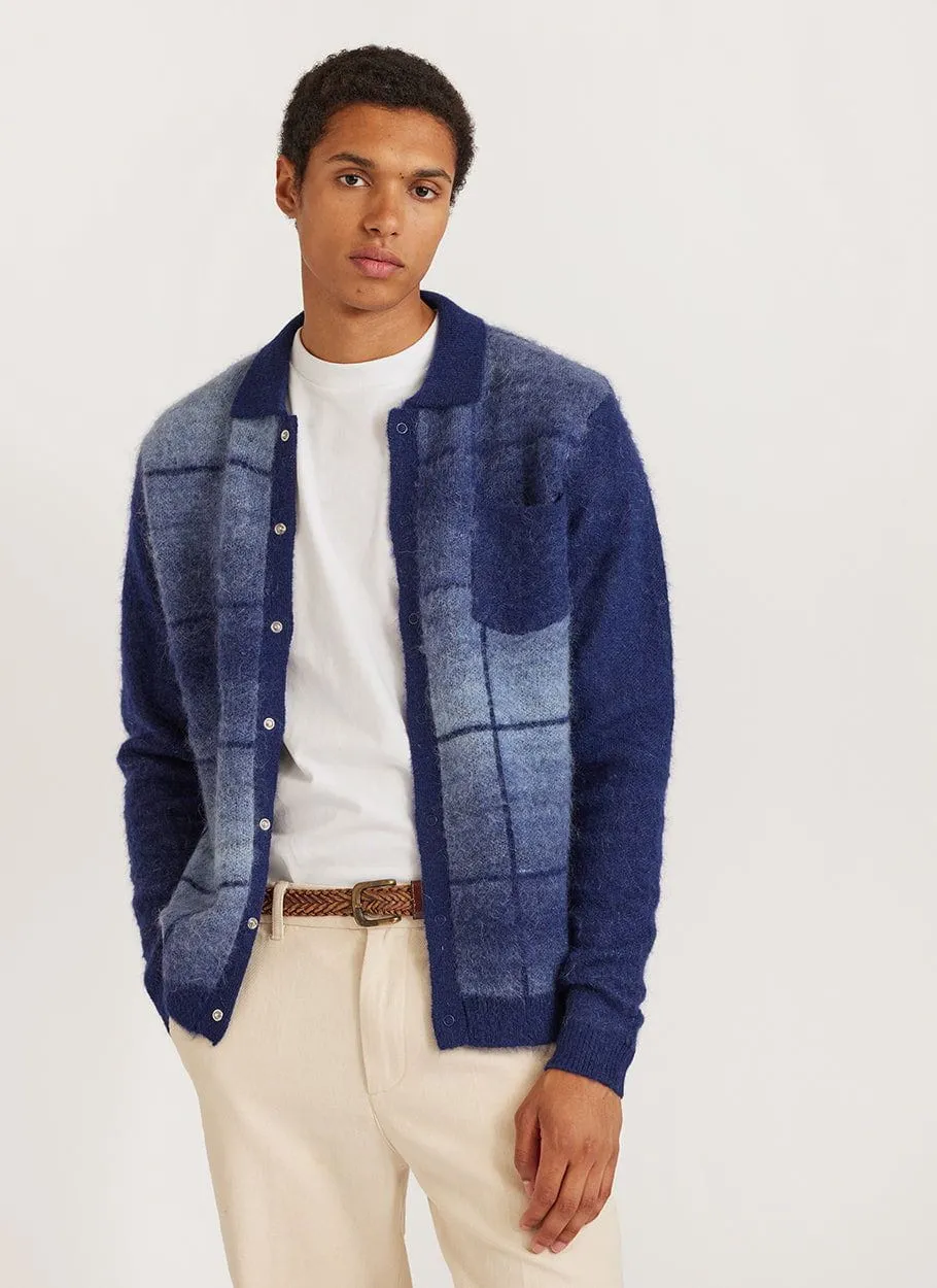 Checker Gradient Bobcat Cardigan | Mohair | Navy sold by Percival