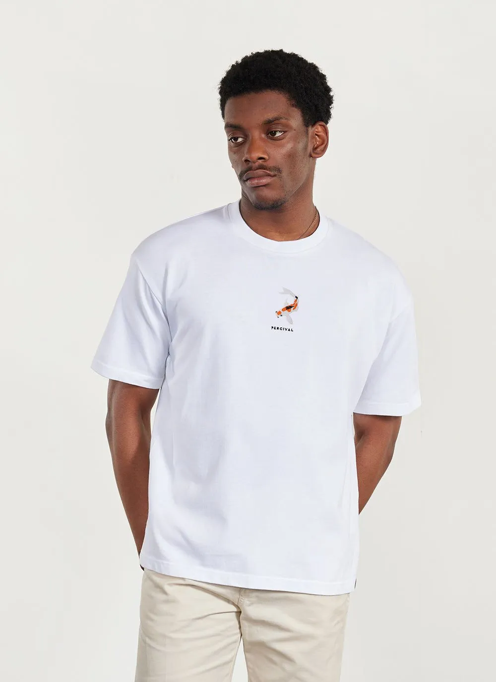 Koi Carp Oversized Auxiliary T Shirt | Embroidered Organic Cotton | White sold by Percival product image thumbnail 2