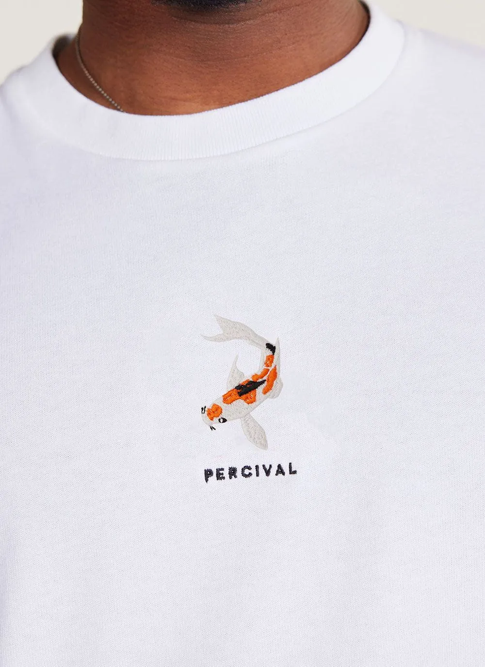 Koi Carp Oversized Auxiliary T Shirt | Embroidered Organic Cotton | White sold by Percival