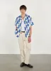 Market Diamond Cuban Shirt | Cotton | Ecru with Navy sold by Percival
