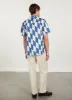 Market Diamond Cuban Shirt | Cotton | Ecru with Navy sold by Percival