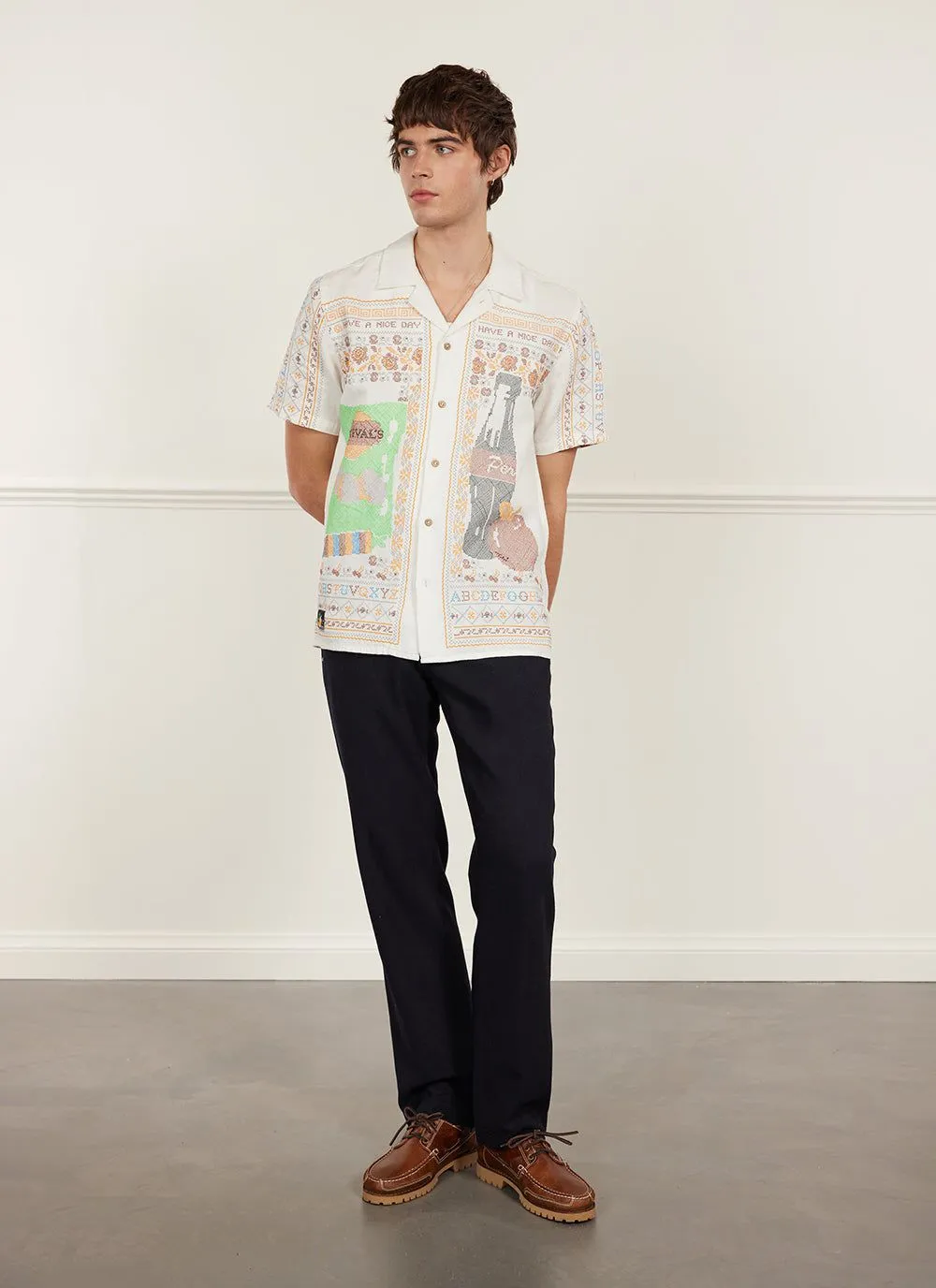 Meal Deal Tapestry Cuban Shirt | Linen | White sold by Percival product image thumbnail 2