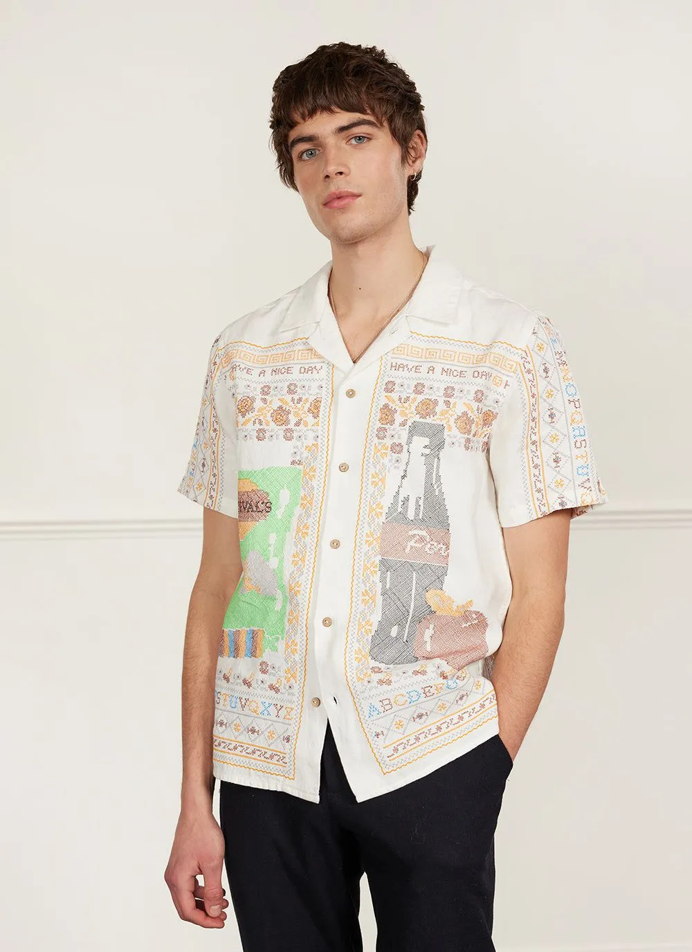 Meal Deal Tapestry Cuban Shirt | Linen | White sold by Percival product image thumbnail 3