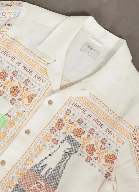 Meal Deal Tapestry Cuban Shirt | Linen | White sold by Percival