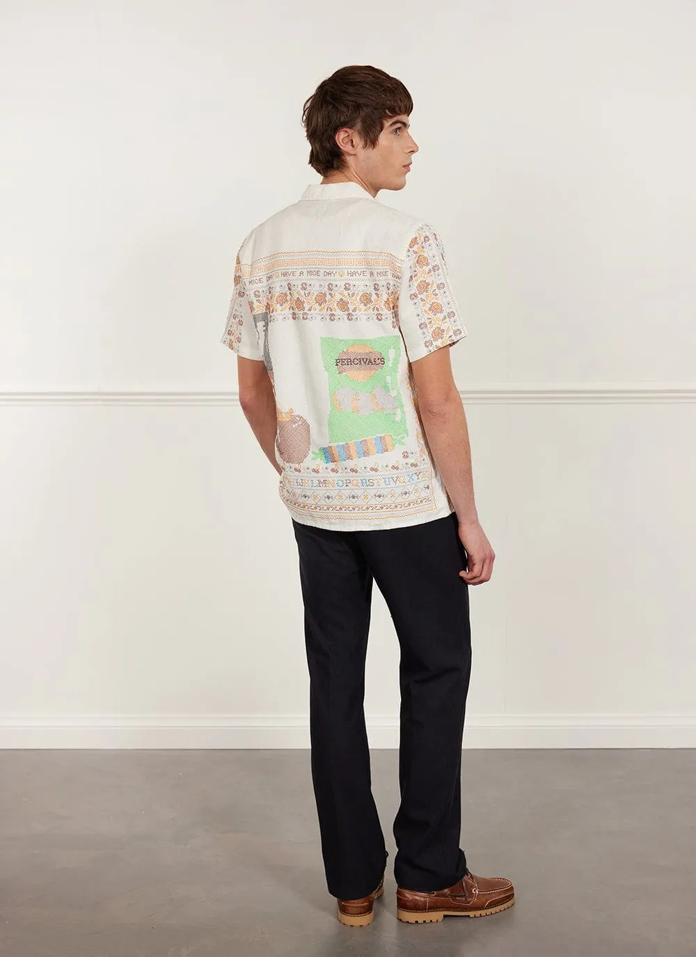 Meal Deal Tapestry Cuban Shirt | Linen | White sold by Percival product image thumbnail 5