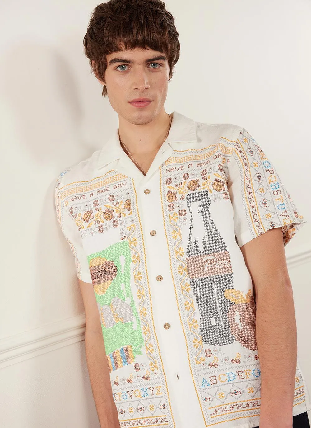 Meal Deal Tapestry Cuban Shirt | Linen | White sold by Percival product image thumbnail 4