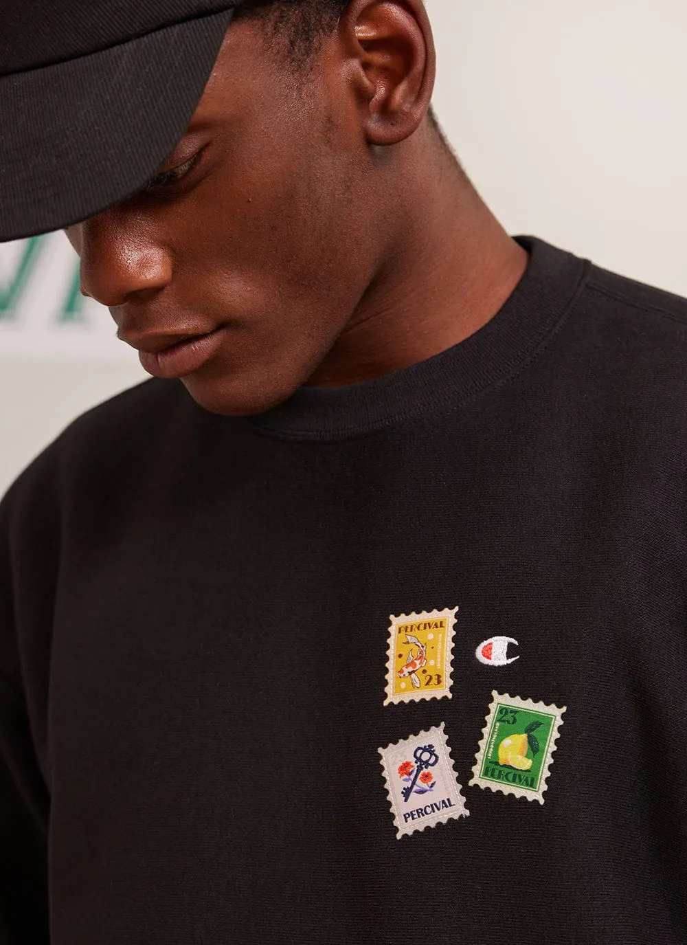 Perci-Post Stamps Sweatshirt | Champion and Percival | Black sold by Percival