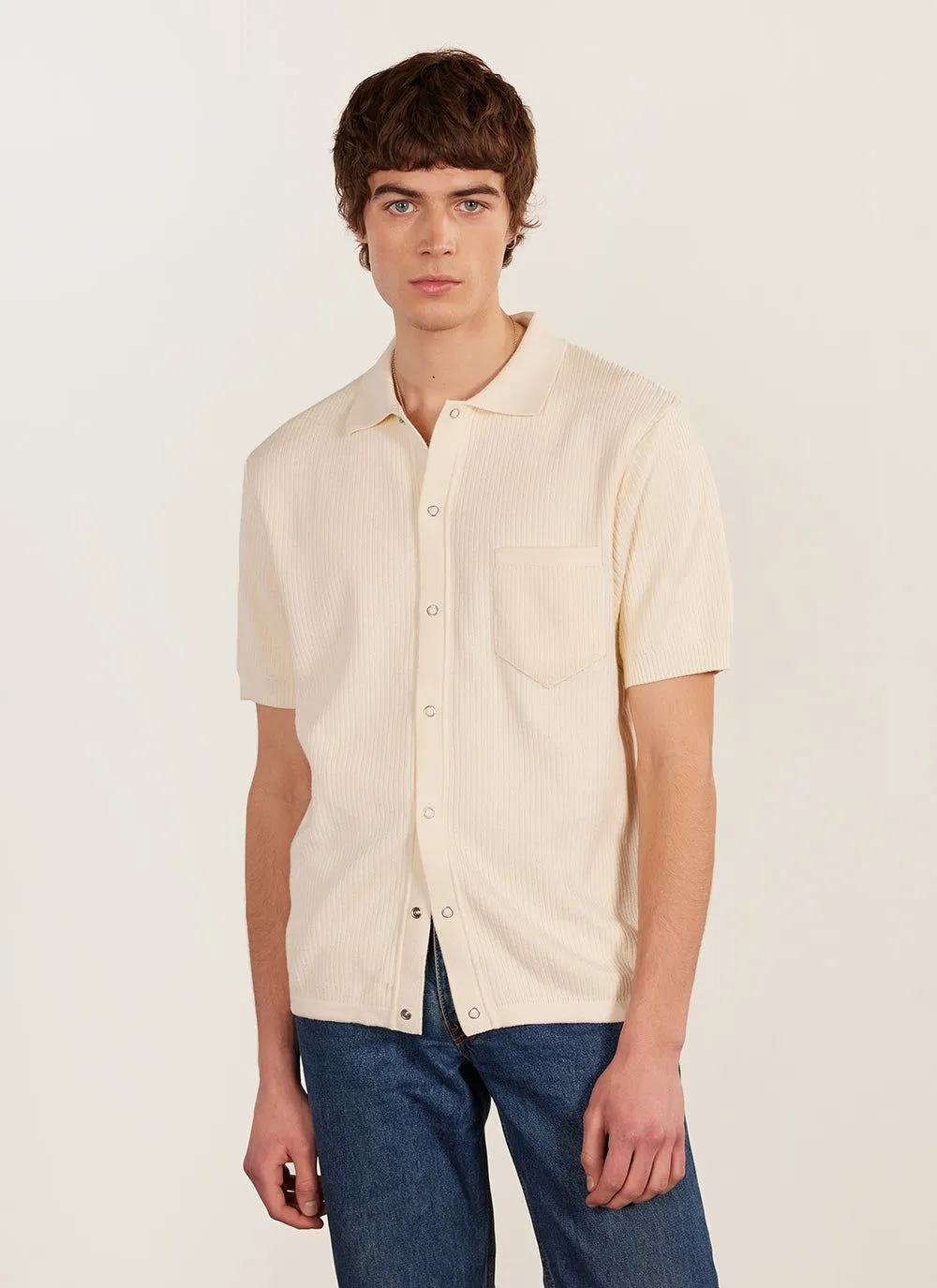 Pablo Cuban Shirt | Knitted Cotton | Cream sold by Percival