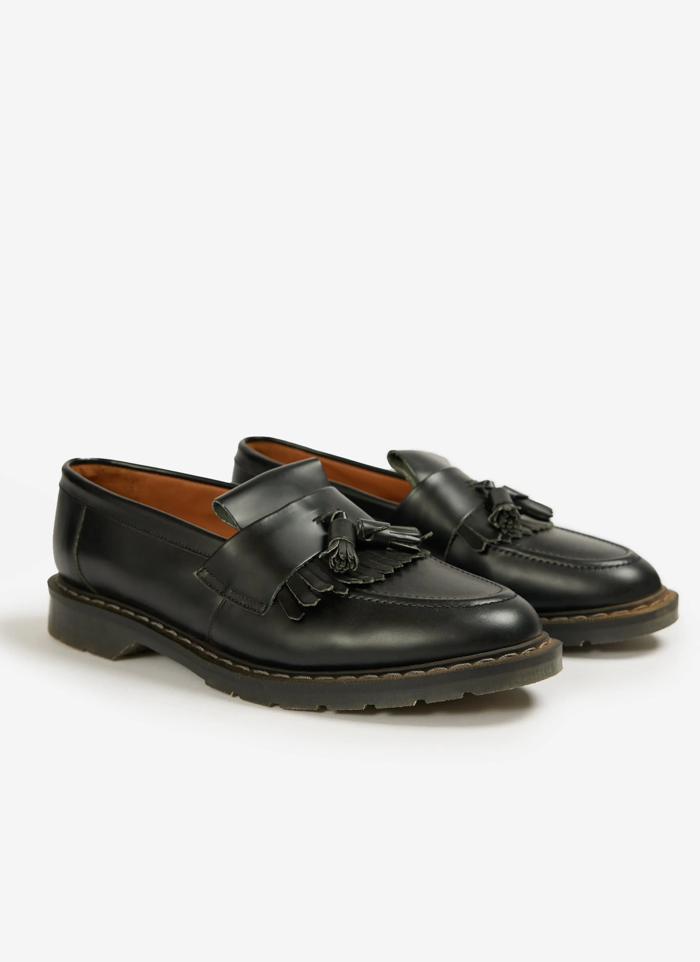 Solovair | Hi-Shine Tassle Loafer | Black sold by Percival