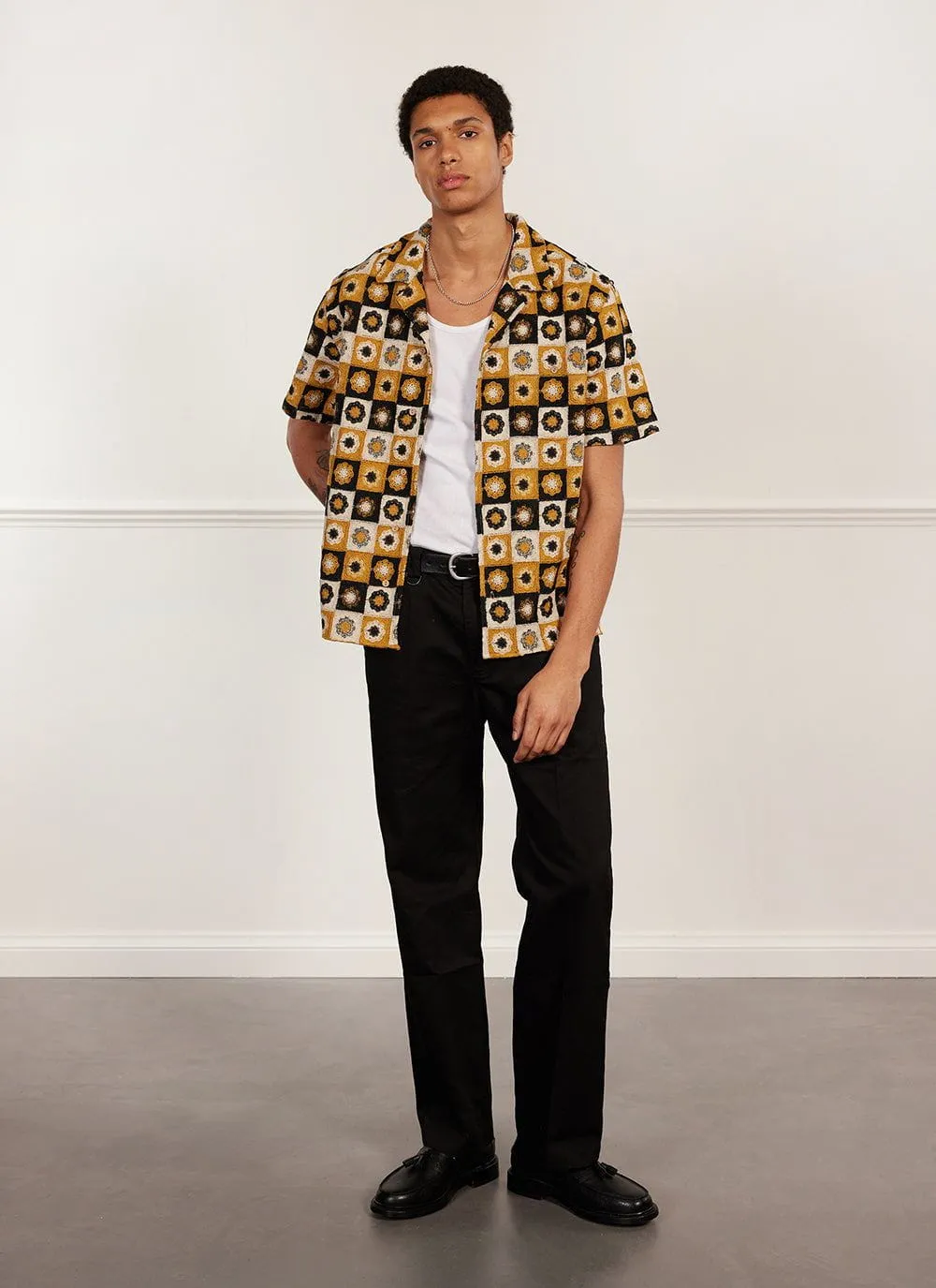 Sour Patch Crochet Cuban Shirt | Tan with Black sold by Percival