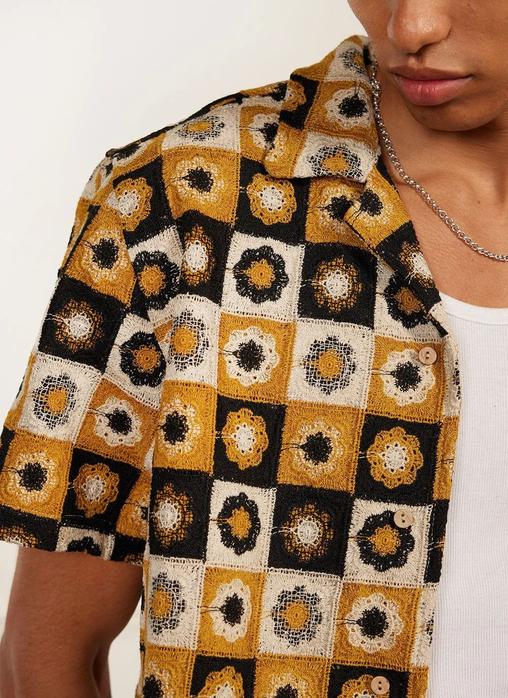 Sour Patch Crochet Cuban Shirt | Tan with Black sold by Percival product image thumbnail 2