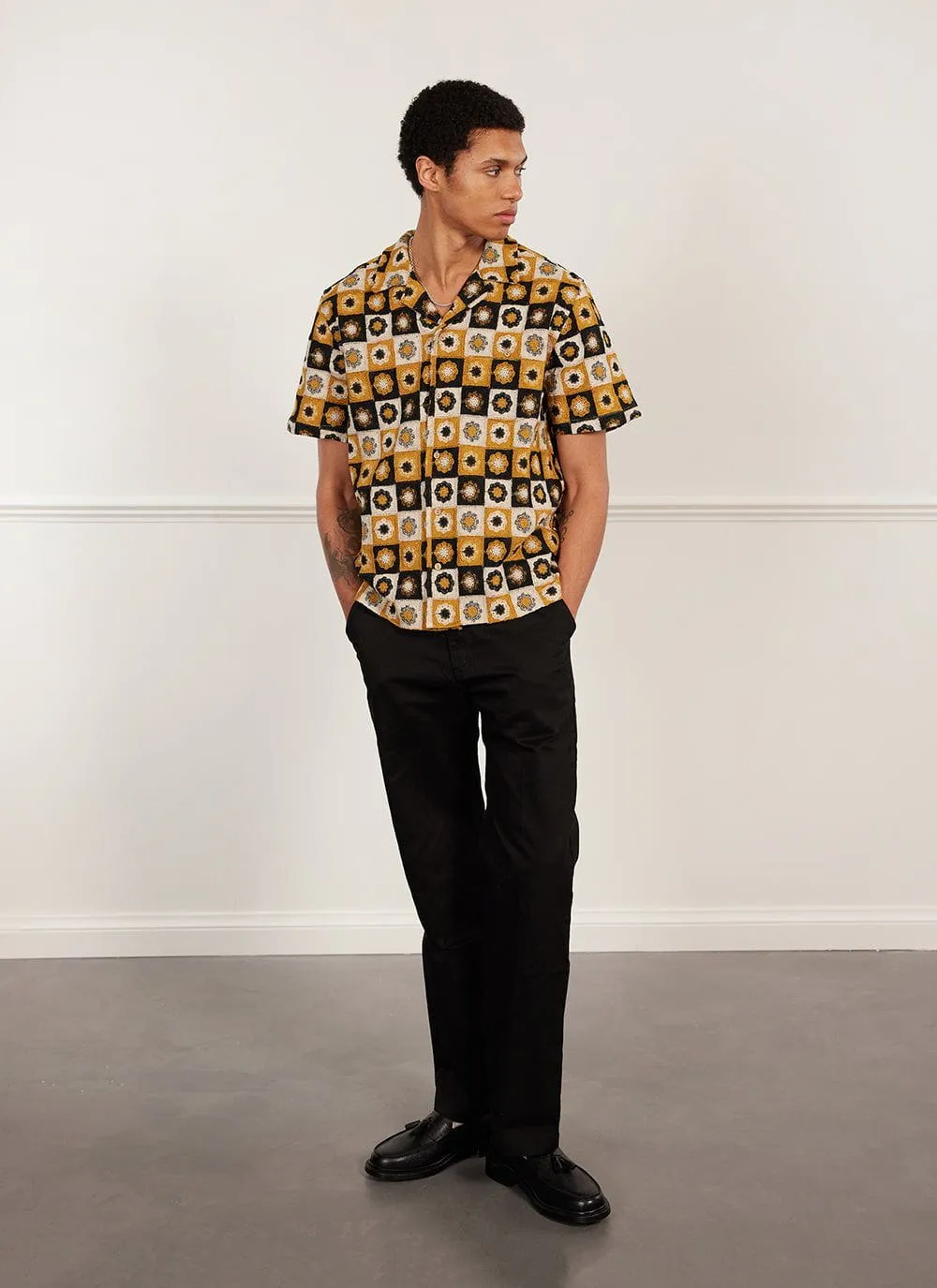 Sour Patch Crochet Cuban Shirt | Tan with Black sold by Percival product image thumbnail 5