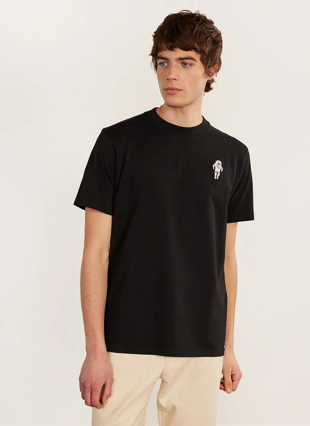 Spaceman T Shirt | Embroidered Organic Cotton | Black sold by Percival