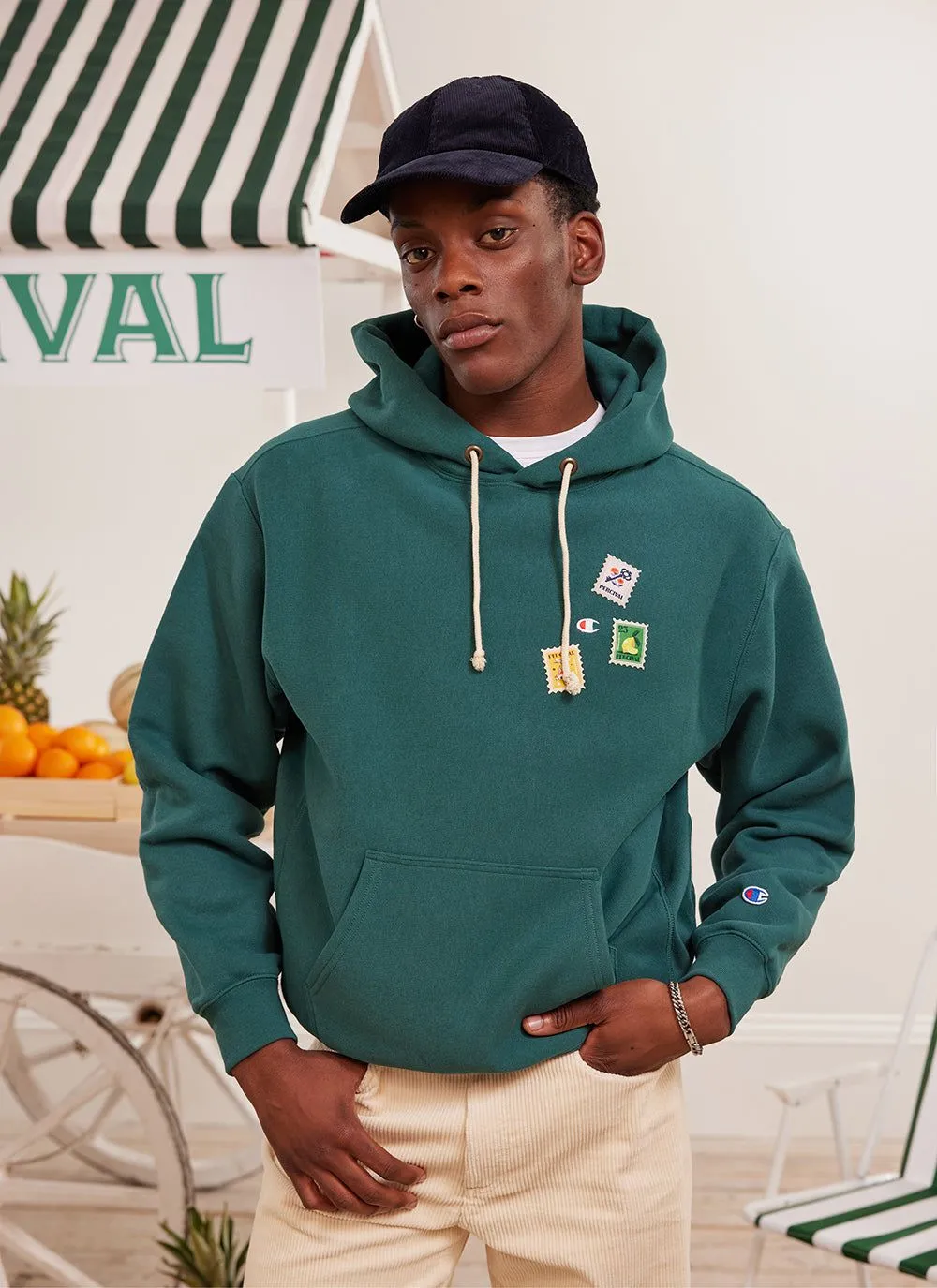 Perci-Post Stamps Hoodie | Champion and Percival | Forest sold by Percival
