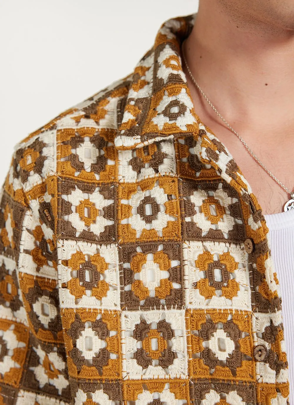 Crochet Poplin Shirt | Sand sold by Percival product image thumbnail 5
