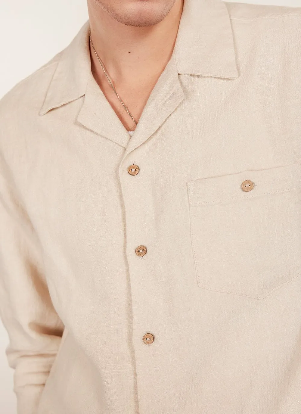 Long Sleeve Cuban Linen Shirt | Cream sold by Percival product image thumbnail 3