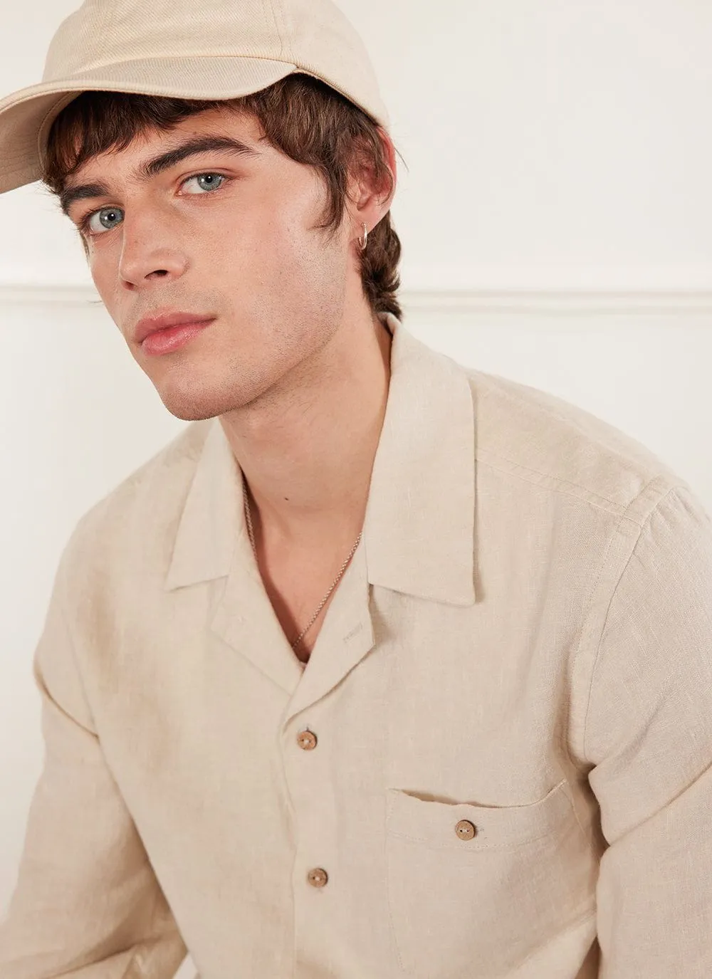 Long Sleeve Cuban Linen Shirt | Cream sold by Percival product image thumbnail 5