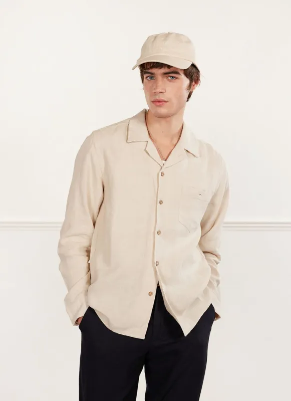 Long Sleeve Cuban Linen Shirt | Cream sold by Percival