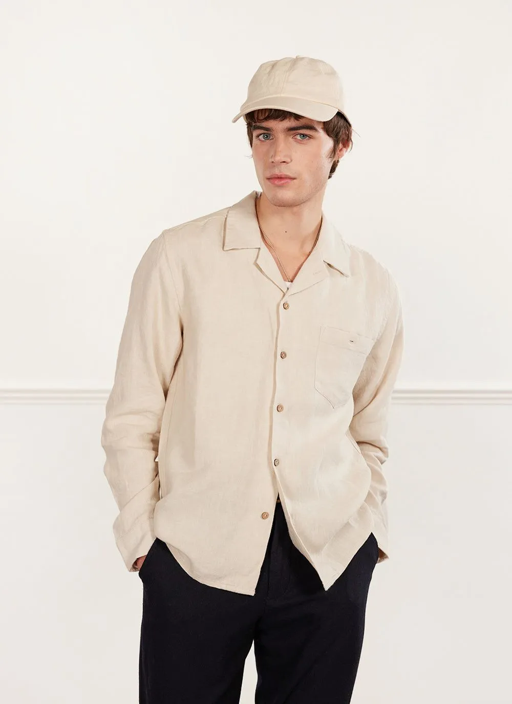 Long Sleeve Cuban Linen Shirt | Cream sold by Percival