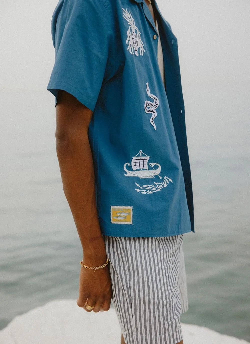 Applique Tapestry Cuban Shirt | Cotton | Blue sold by Percival product image thumbnail 2