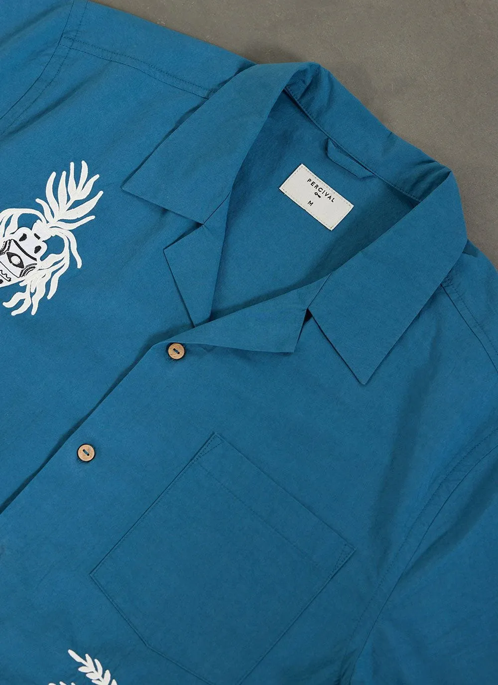 Applique Tapestry Cuban Shirt | Cotton | Blue sold by Percival product image thumbnail 5