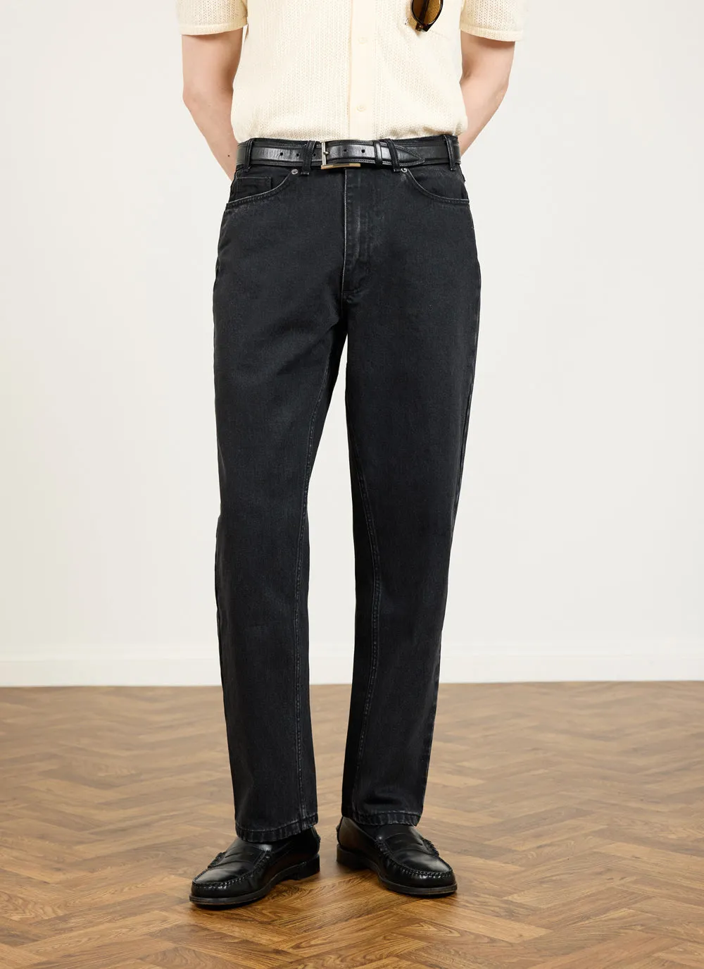 Straight Leg Denim Jeans | Cotton | Black sold by Percival