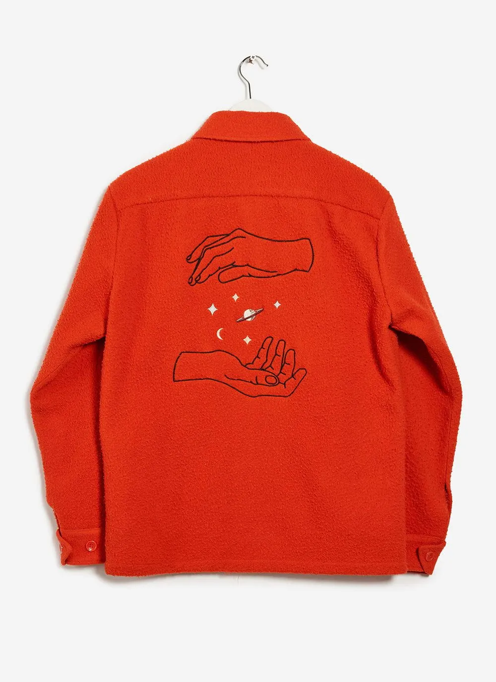 Mystic Hands Embroidered Blanket Overshirt | Casentino Wool | Orange sold by Percival