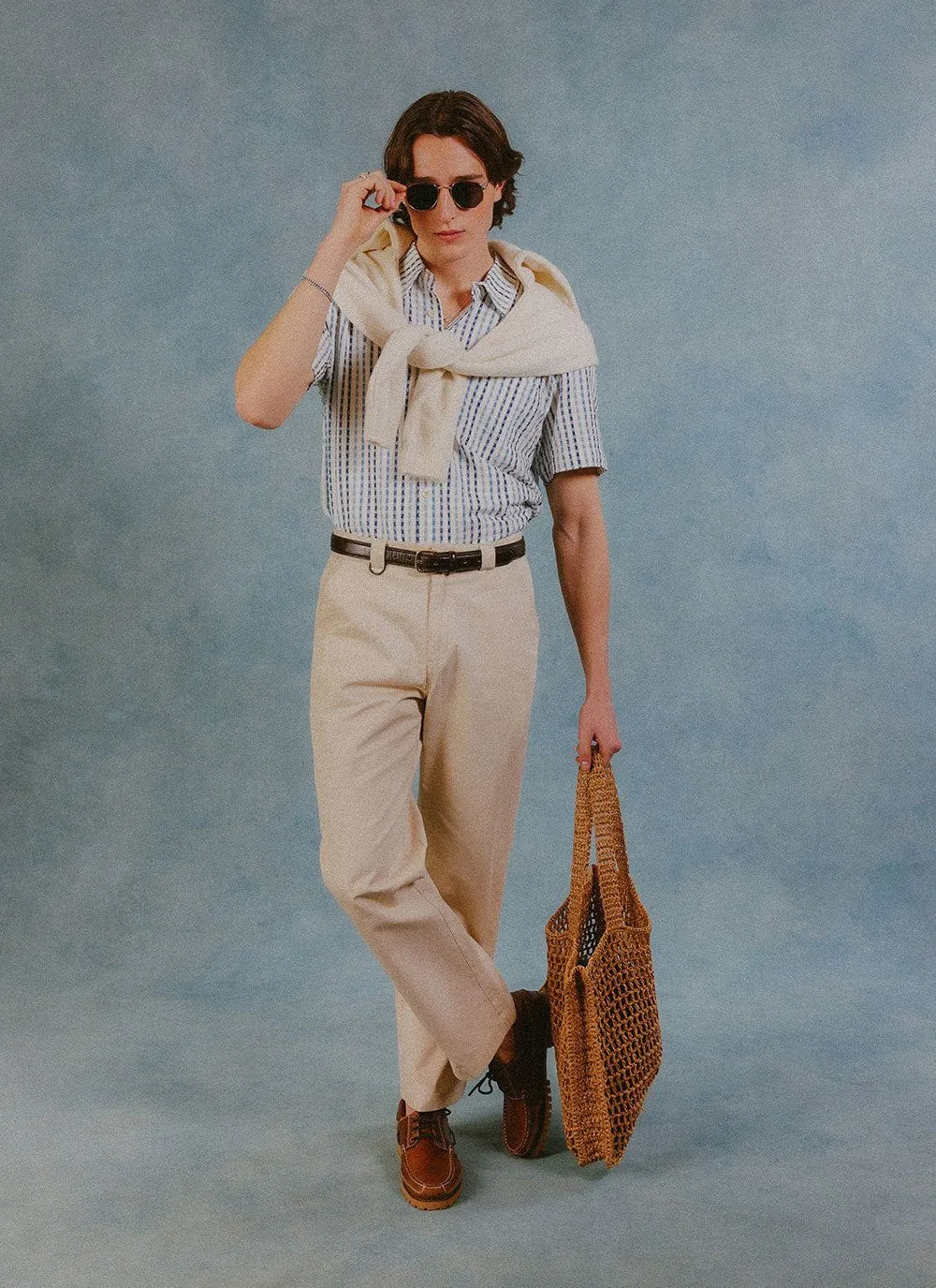 Boxy Clerk Shirt | Stripe Seersucker | Blue sold by Percival product image thumbnail 5