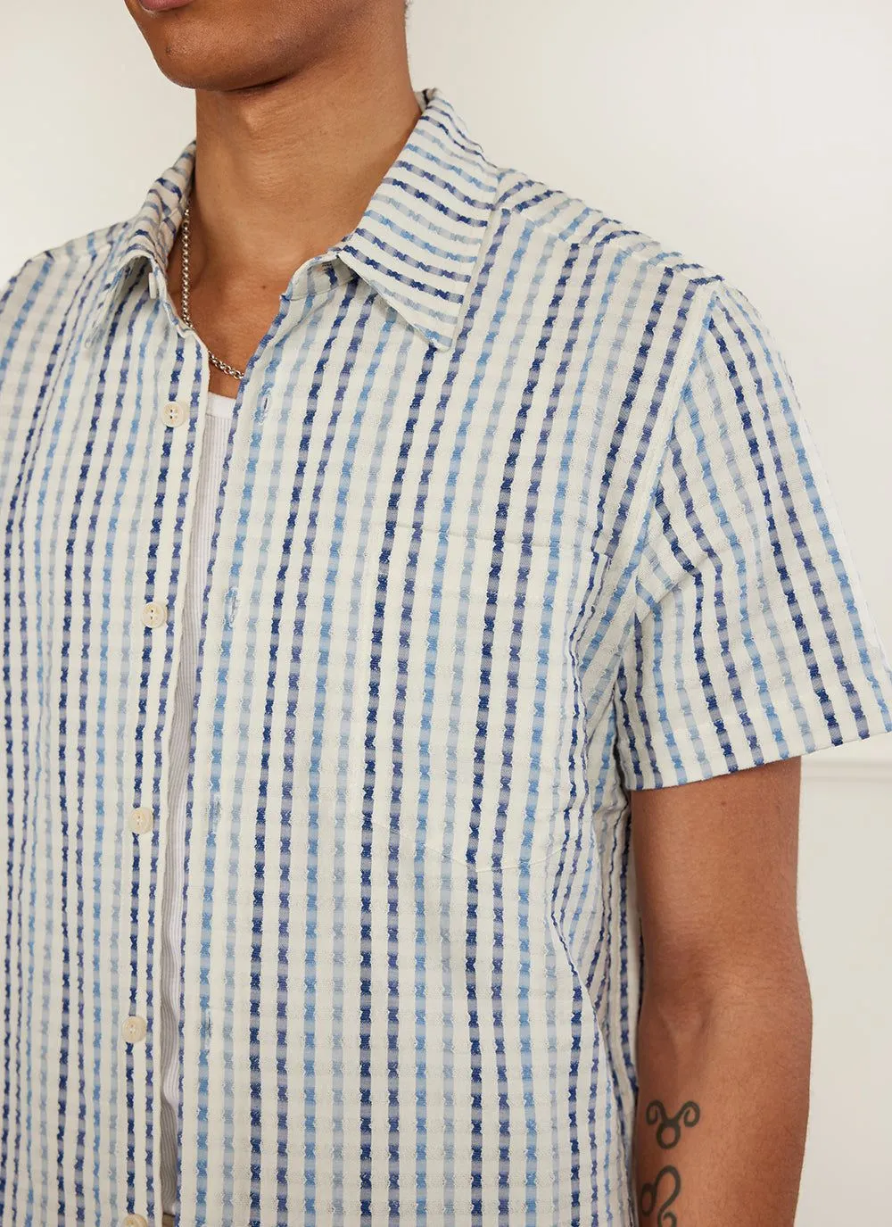 Boxy Clerk Shirt | Stripe Seersucker | Blue sold by Percival product image thumbnail 3