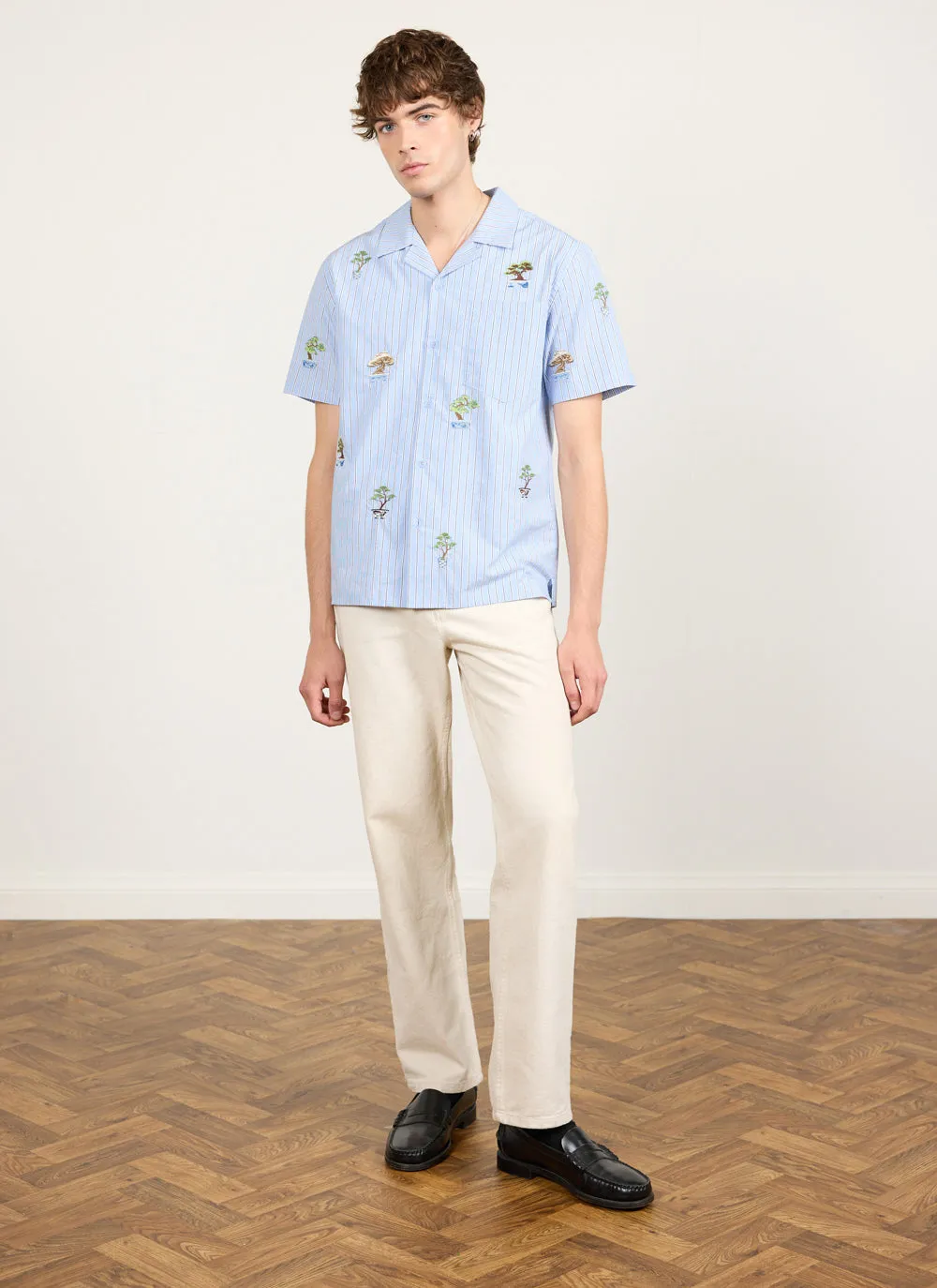 Bonsai Stripe Cuban Shirt | Cotton | Blue sold by Percival product image thumbnail 4
