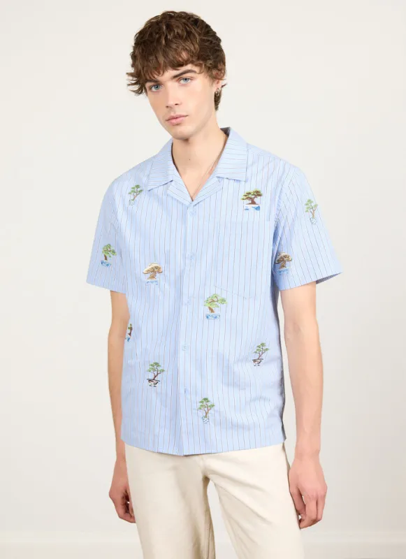 Bonsai Stripe Cuban Shirt | Cotton | Blue sold by Percival