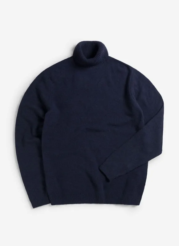 Auxiliary Roll Neck Jumper | Alpaca Wool | Navy sold by Percival