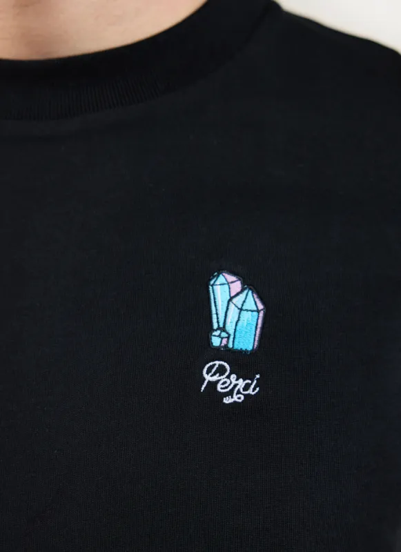 Quartz T Shirt | Embroidered Organic Cotton | Black sold by Percival