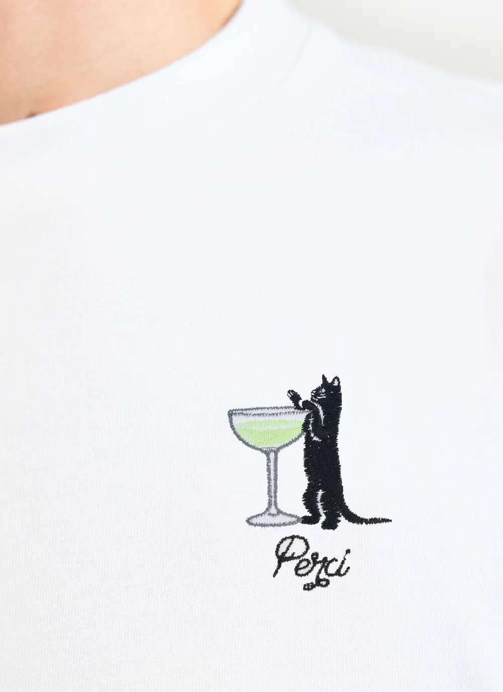 Drinking Cat Oversized T Shirt | Embroidered Organic Cotton | White sold by Percival