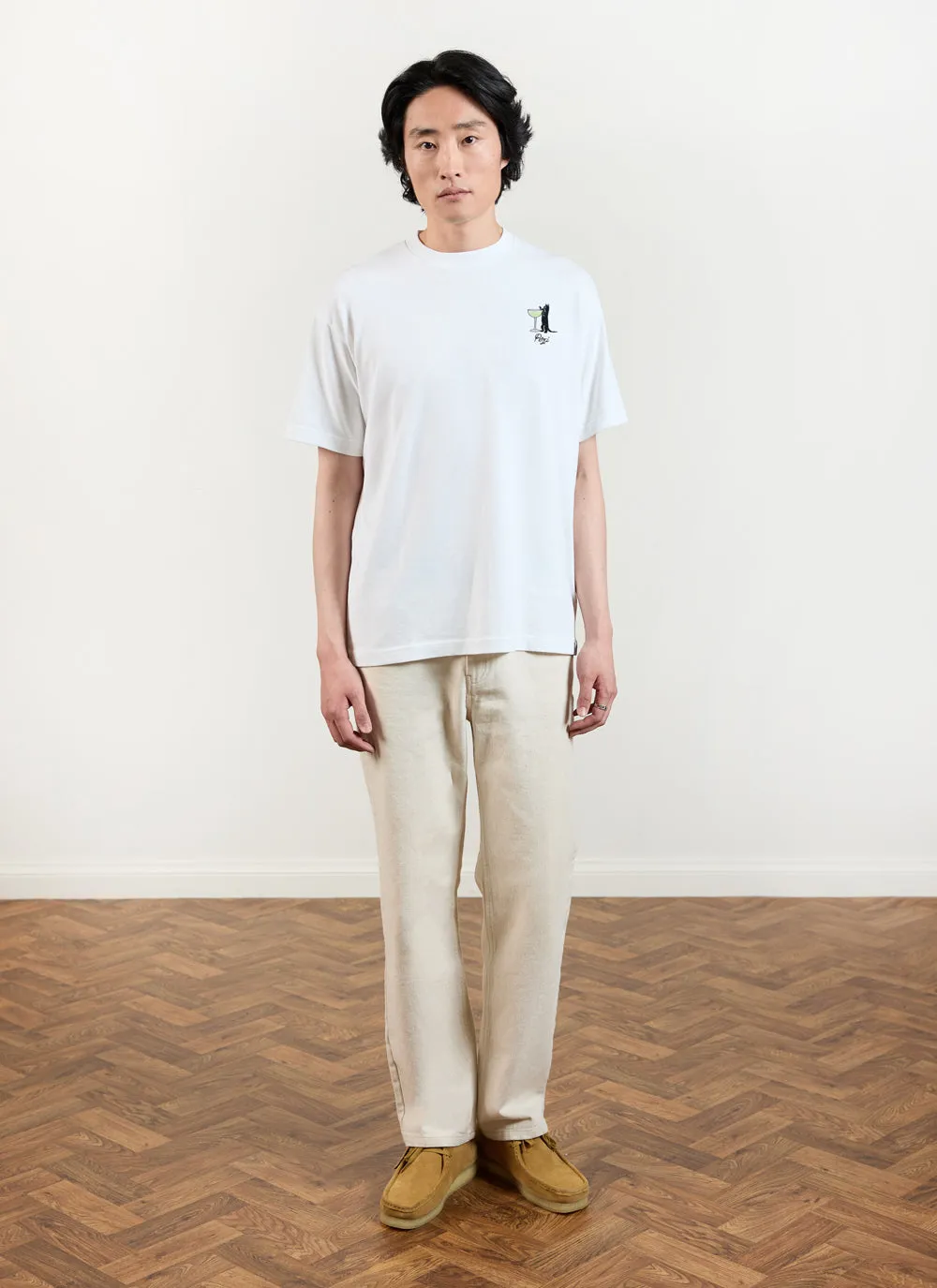 Drinking Cat Oversized T Shirt | Embroidered Organic Cotton | White sold by Percival product image thumbnail 4