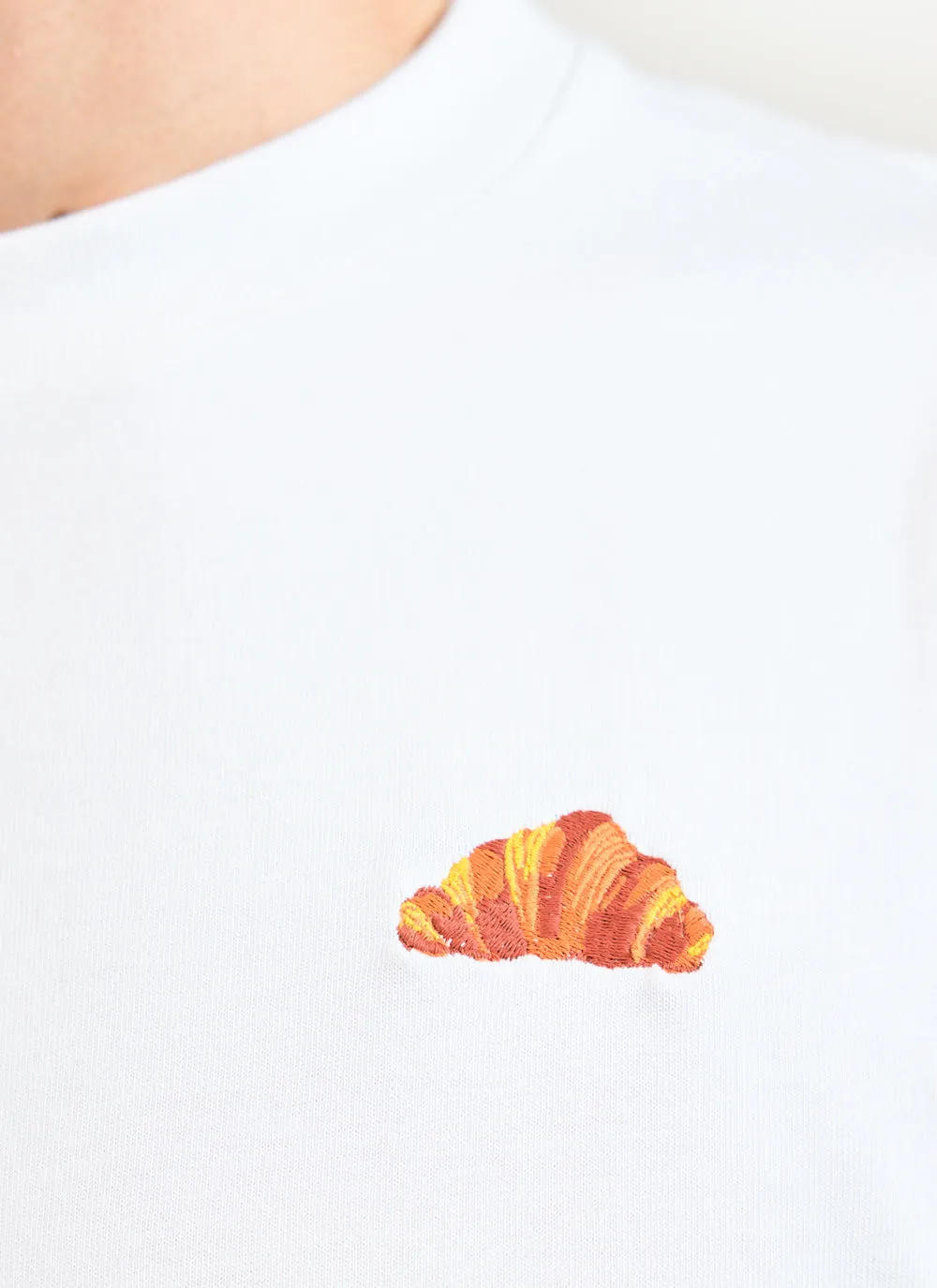 Croissant T Shirt | Embroidered Organic Cotton | White sold by Percival