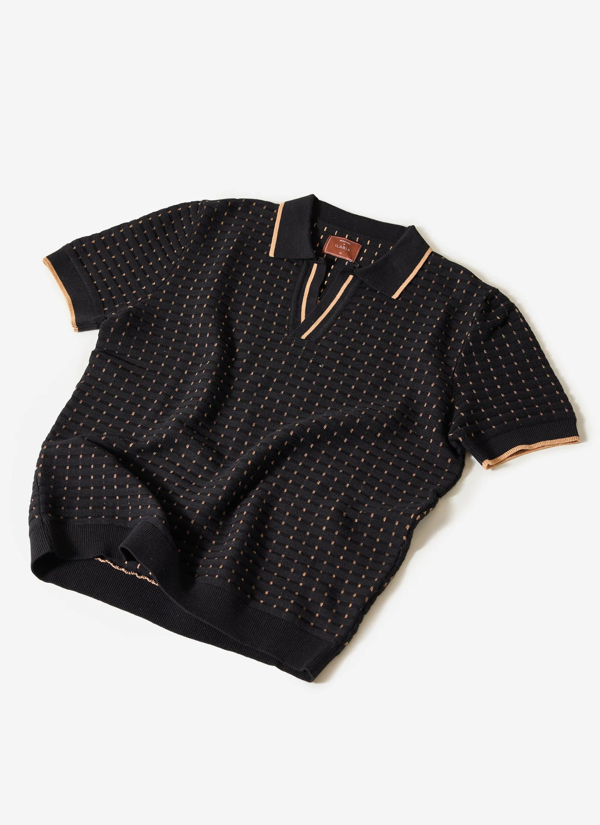 Broken Stripe Knitted Polo | Percival x Ilaria | Black sold by Percival product image thumbnail 3