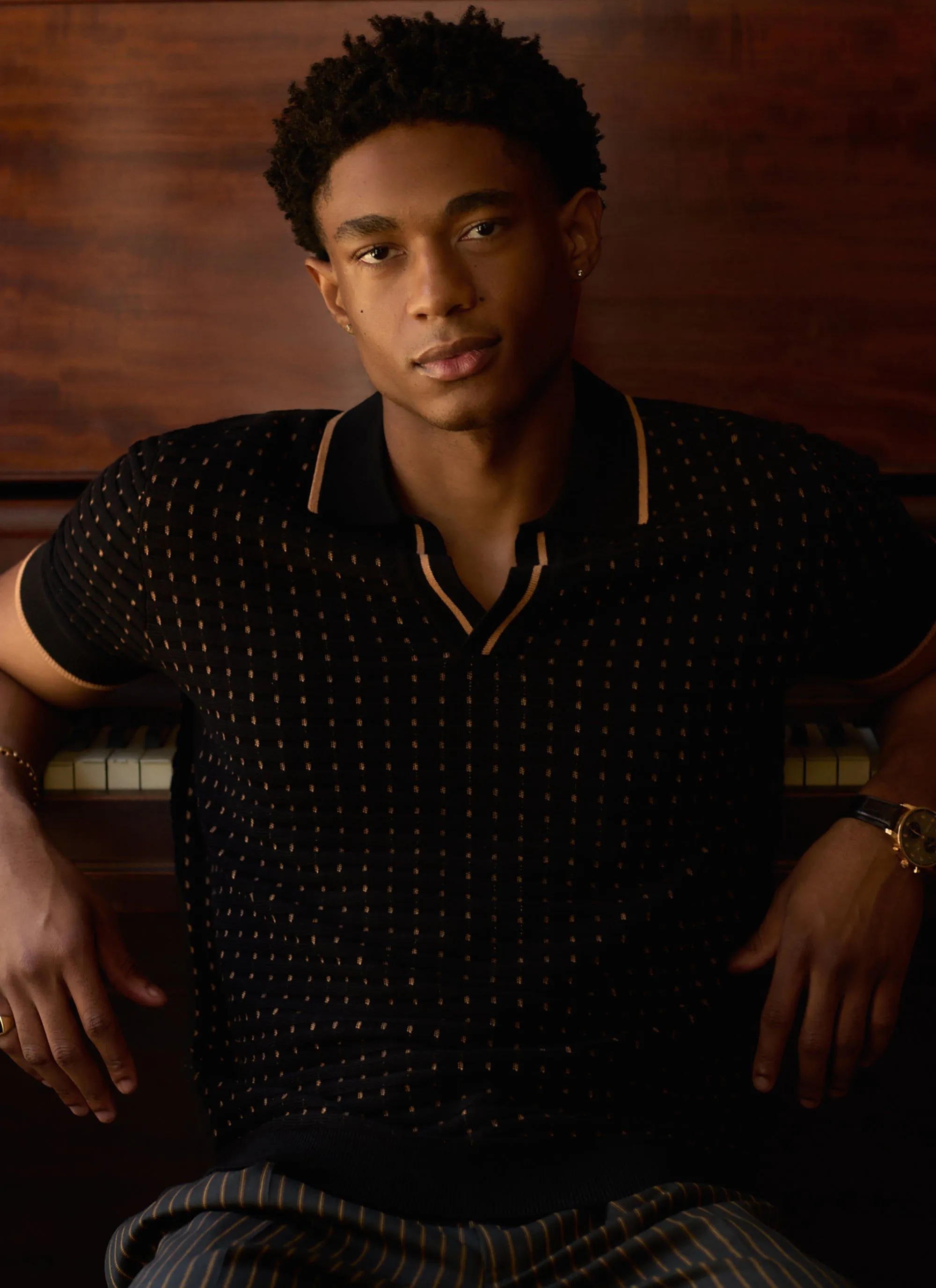 Broken Stripe Knitted Polo | Percival x Ilaria | Black sold by Percival product image thumbnail 4