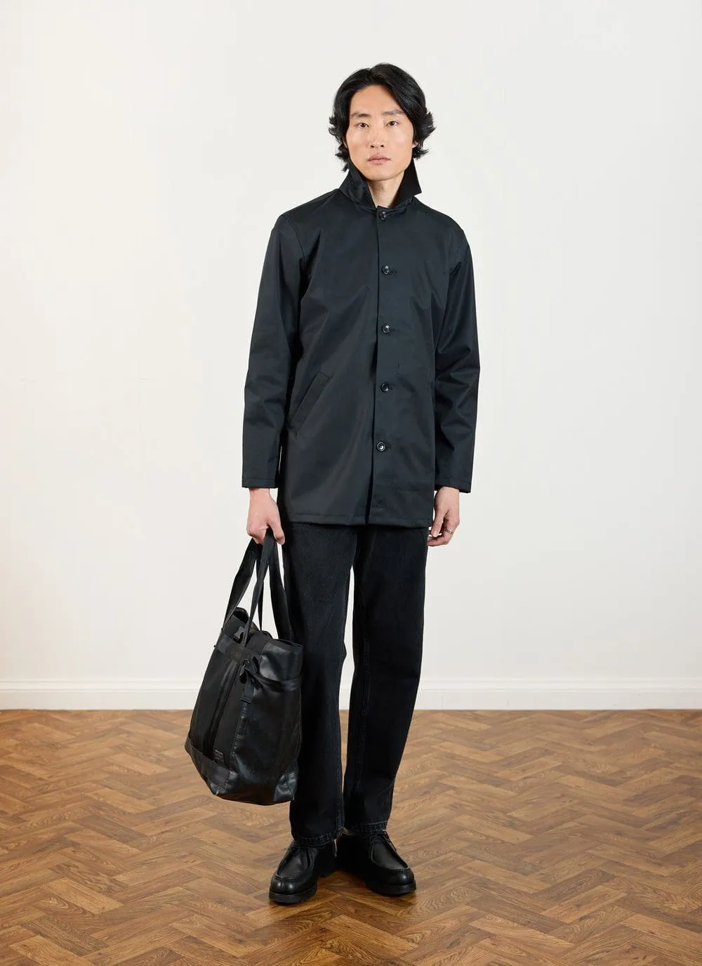 Men's Black Sherlock Short Trench Coat | Waterproof | Black with Cinnamon sold by Percival