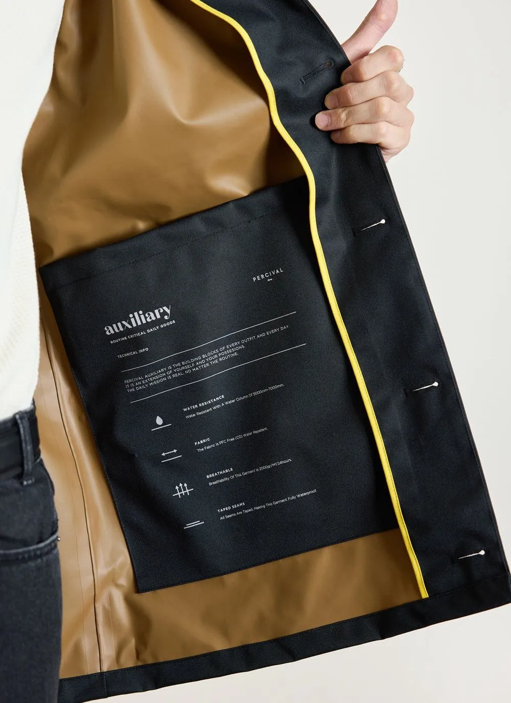 Men's Black Sherlock Short Trench Coat | Waterproof | Black with Cinnamon sold by Percival product image thumbnail 4