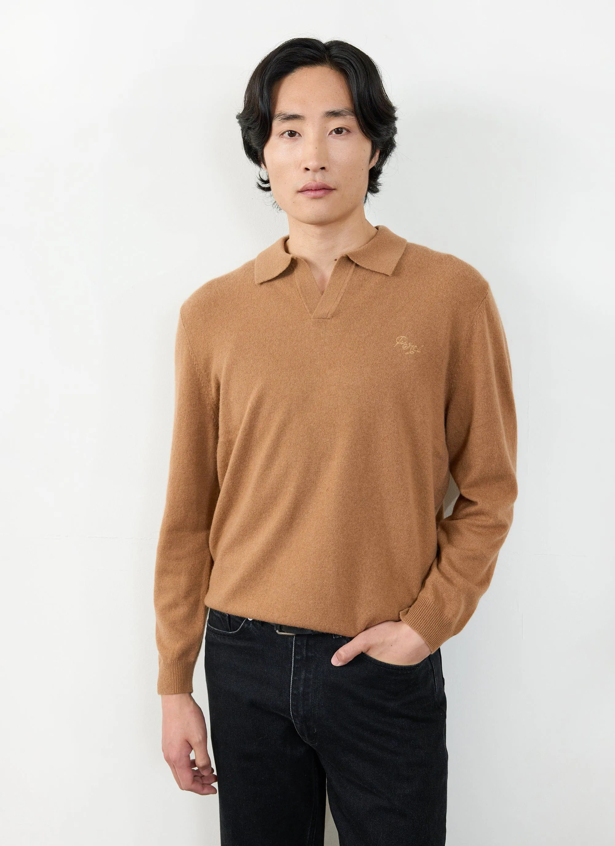 Network Long Sleeve Polo | Merino Wool | Rust sold by Percival