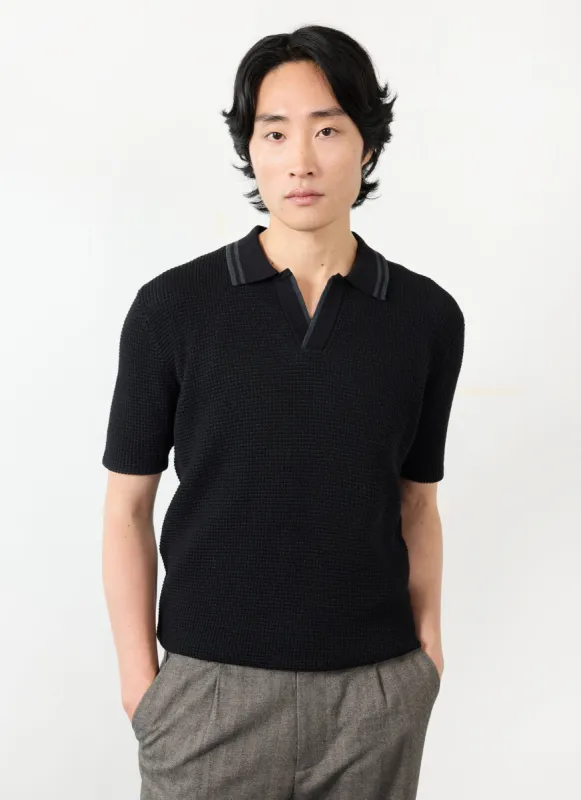 Cassette Knitted Polo | Cotton | Black sold by Percival