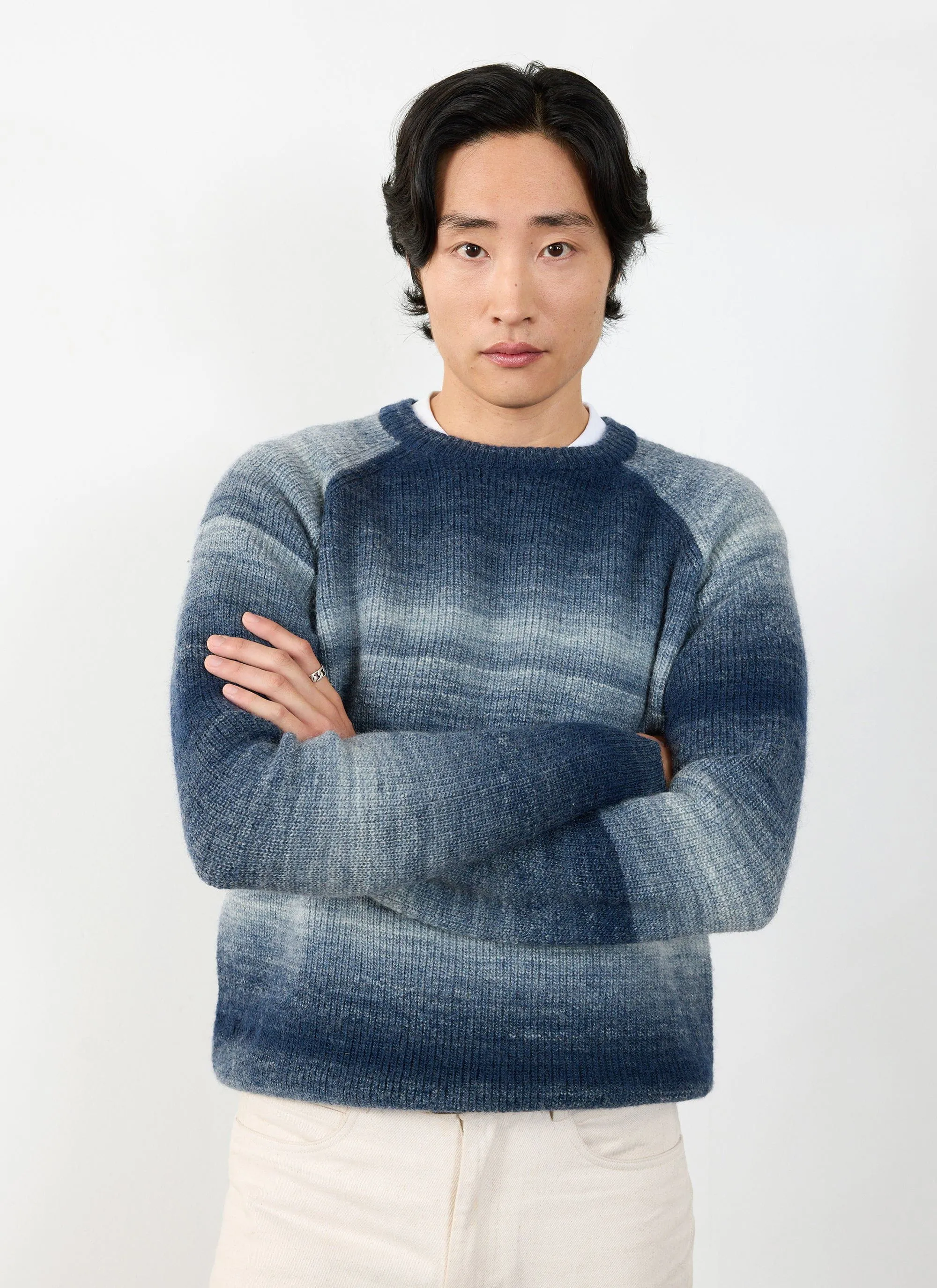 Patina Ribbed Crew Neck Jumper | Wool | Navy sold by Percival