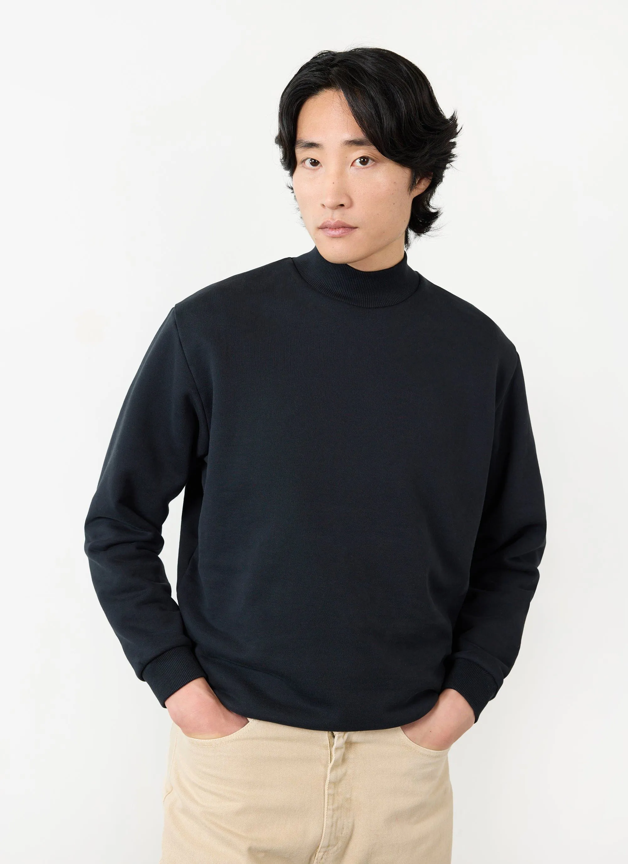 Frequency Mock Neck Sweatshirt | Organic Cotton | Black sold by Percival